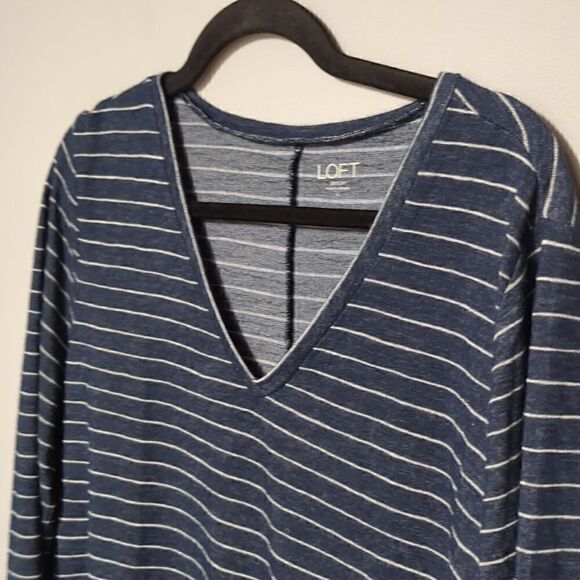 Loft Outlet Blue and White Striped V Neck Blouse - Picture 2 of 6